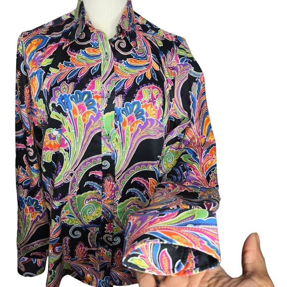 Lauren Ralph Lauren Womens Preppy Maximalist Dopamine Paisley Button-up Shirt M - Picture 2 of 10